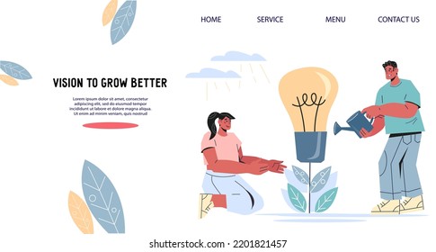 Startup business idea and business growth concept for web page or presentation, flat vector illustration. Collaborative project and business idea.