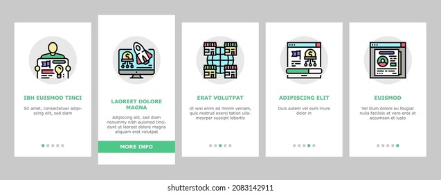 Startup Business Idea Launching Onboarding Mobile App Page Screen Vector. Planning Strategy And Launch Startup Company, Businessman Plan And Reporting Achievement. Product Patent Illustrations