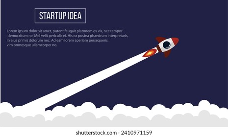 Startup Business Idea Presentation with Flying Rocket. Success and creativity concept vector