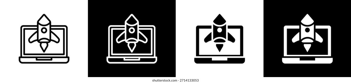 Línea de lanzamiento en estilo de icono de glifo en blanco y fondo