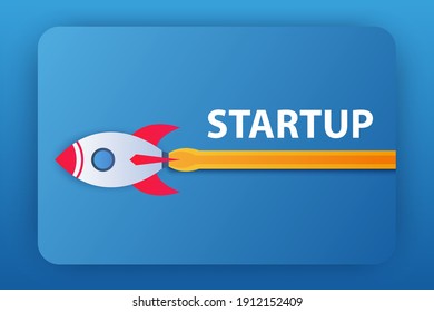 Startup. Business launch. Modern concept flat vector illustration for web banners and sites. Easy to edit. Successful rocket launch. Investment, innovative growth and technology development. Boost.