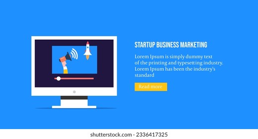 Startup business marketing. Digital marketing strategy development for start up. Marketing success on internet. Vector illustration landing page vector