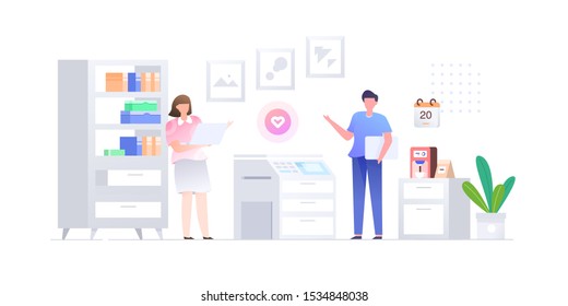 Startup Business Office Male Female Character Vector Flat Style