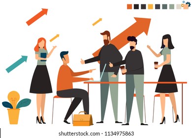 Startup business people group working everyday job at coworking office space. business character concept vector illustration.