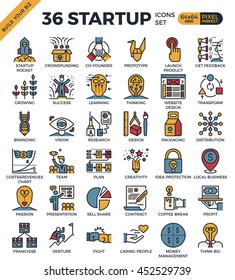Startup business pixel perfect outline icons modern style for website or print illustration