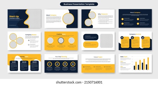 Startup Business Presentation, Powerpoint Slides, Infographic Design Template, Yellow, Black Elements, Presentation And Slide Layout Template. Financial Presentation. Business Brochure