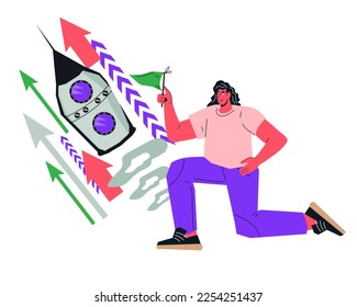 Startup and business project launch, flat cartoon vector illustration isolated on white background. Business grows and rises to the next level. Entrepreneurship and business activity.