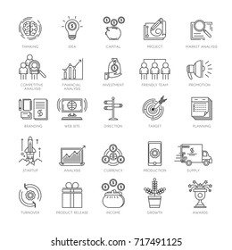Startup business project marketing conceptual strategy icons symbol set