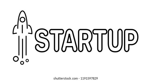 Startup business. Rocket launch. Linear design. Successful launch of startup.