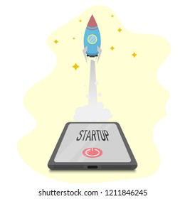 Startup business, smartphone and rocket illustrator design.