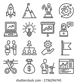Startup and Business Solution Icons Set. Line Style Vector