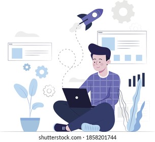 Estrategia de negocio de inicio, concepto de ilustración de diseño plano para el negocio de inicio. Concepto de banner web y material promocional.