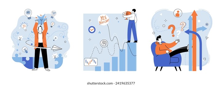 Ilustración del vector de negocio de inicio. La creación exitosa del negocio de las nuevas empresas requiere equilibrio, innovación y viabilidad. Las oportunidades del mercado de descubrimiento son cruciales para el éxito del negocio de las nuevas empresas.