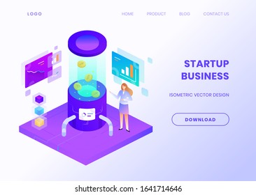 Startup Business Website Template with Isometric Illustration