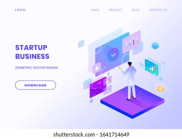 Startup Business Website Template with Isometric Illustration