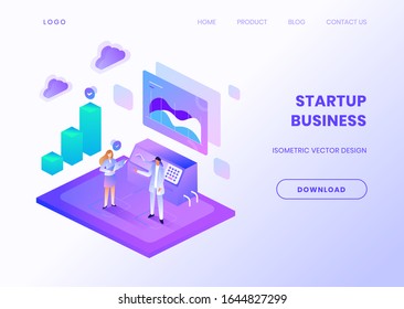 Startup Business Website Template with Isometric Illustration