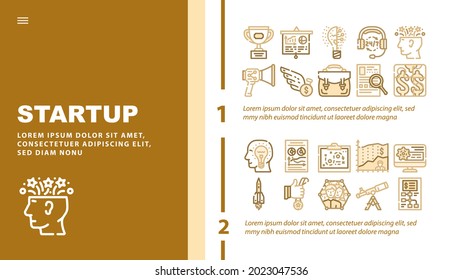 Startup Business Work Landing Web Page Header Banner Template Vector. Researching Market And Analyzing Price For Startup, Creative Brainstorm And Counting Money Profit Illustrations