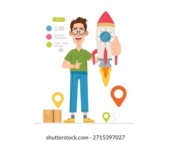 Ilustrador De Conceito De Inicialização E BusinessMan