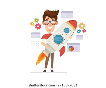 Ilustrador De Conceito De Inicialização E BusinessMan