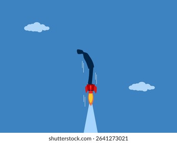 Startup, Businessman soars to the sky with a rocket