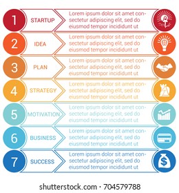 Startup bussines minimal infographic templates from circles and horizontal colorful arrows 7 positions