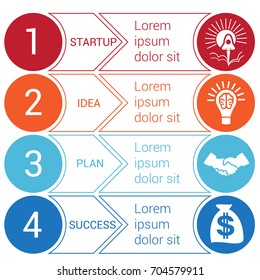 Startup bussines minimal infographic templates from circles and horizontal colorful arrows 4 positions