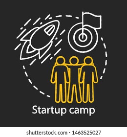 Startup Camp Chalk Concept Icon.  Investors, Shareholders Help Idea. Company, Business Employee Bootcamp. Fresh Corporation Assistance, Leadership School. Vector Isolated Chalkboard Illustration