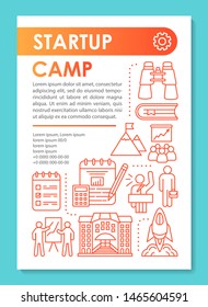 Startup camp, professional assistance brochure template layout. Flyer, booklet, leaflet print design with linear illustrations. Vector page layouts for magazines, annual reports, advertising posters