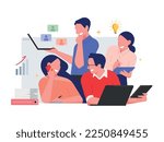 Startup colleagues work together. Business concept minimal illustration. Businessman and Businesswoman taking part in business activities. Teamwork in the office. Modern trendy concepts for web sites
