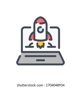 Startup color line icon. Launch of the Project vector outline colorful sign.