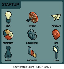 Startup color outline isometric icons
