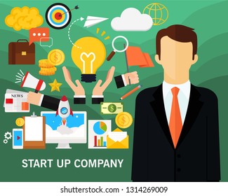 Startup Company concept background .Flat icons