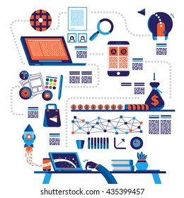 Startup company concept illustrator. Vector illustration startup infographics flat design.