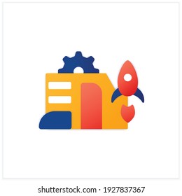 Icono plano de la empresa de inicio. Lanzamiento de un nuevo plan de negocios. Concepto de tecnología inteligente.Desarrollo de ideas empresariales con enfoque creativo.Ilustración vectorial 3d