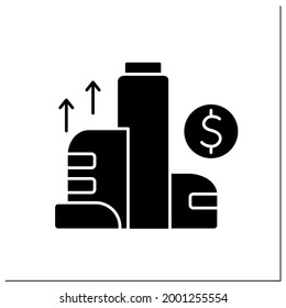 Icono de glifo de empresa de inicio. Inversión rentable en bienes raíces. Desarrollo y crecimiento para las empresas. Concepto de negocio.Signo plano relleno. Ilustración vectorial de silueta aislada