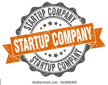 startup company. stamp. sticker. seal. round grunge vintage ribbon startup company sign