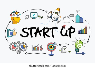 Startup company support, idea development start, business success concept illustration vector