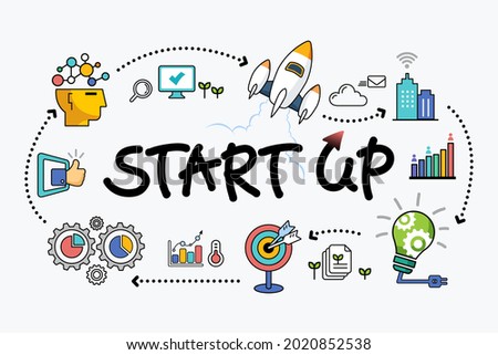 Startup company support, idea development start, business success concept illustration vector