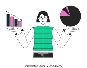 Ilustración de manchas vectoriales de concepto de línea plana de la empresa de inicio. Exitoso gestor de dibujos animados 2D carácter sobre blanco para diseño de interfaz de usuario web. Imagen de héroe editable para el aterrizaje del sitio web, encabezado móvil