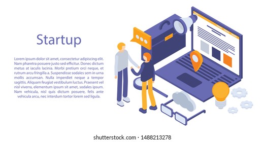 Startup concept banner. Isometric illustration of startup vector concept banner for web design