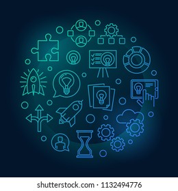 Startup concept blue modern illustration. Vector start-up symbol made with thin line icons on dark background
