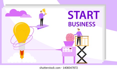 Startup concept. Business ideas vector illustration. Flat tiny creative work persons concept. Vector illustration of a startup concept.