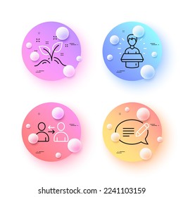 Startup concept, Communication and Message minimal line icons. 3d spheres or balls buttons. Brand ambassador icons. For web, application, printing. Launch project, Users talking, Speech bubble. Vector