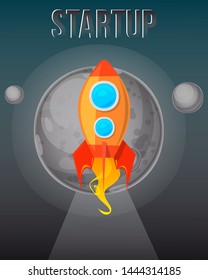 Startup concept. Cosmos with rockets banner vector illustration. Shuttle Launch. Spaceship on planets background. Fast start and space trips. Ship travel to new galaxies.