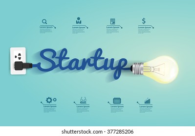 Startup concept with creative light bulb idea, Vector illustration modern design layout template