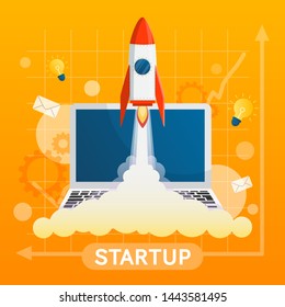 Startup concept with element vector on yellow background or banner 