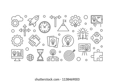 Startup concept horizontal illustration. Vector start-up banner made with outline icons