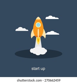 Startup concept illustration. Flat design rocket icon