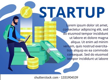 Startup concept illustration in flat style. People working with diagram for success business. People working hard for better future. Business concept for web banners and brochures.