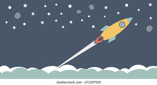 Startup concept. Leadership concept. Rocket ship in a flat style. Space traveling. Vector illustration 
